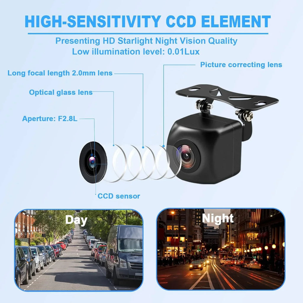 Backup Camera, HD Waterproof Ip69K Backup/Front View Camera, Rear View Camera 720P HD Star Light Night Vision and 140°All-Round View, Reverse Camera Systems for Cars, Trucks, RV, SUV,Van (ebony)