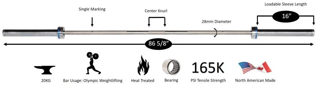 York Barbell York Elite Olympic Stainless Steel Weight Bar Unisex Weight Bars for Muscle Strength