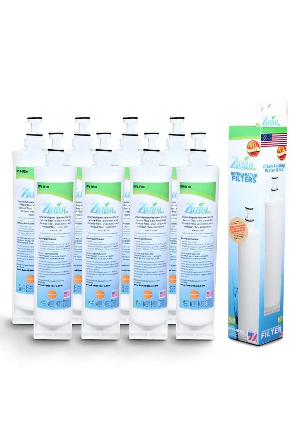 ZUMA Brand , Water and Ice Filter , Model # OPFW-RF300 , Compatible with Whirlpool® 4396510 - 8 Pack - Made in U.S.A.