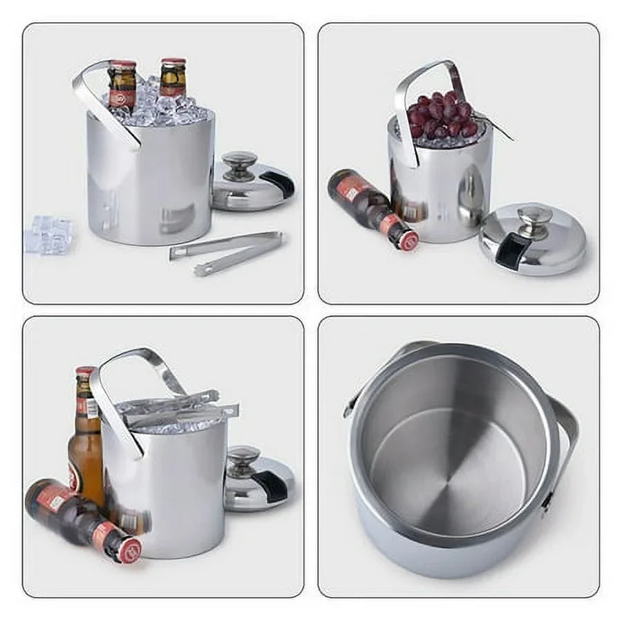 Double-Wall Stainless-Steel Insulated Ice Bucket With Lid & Ice Tong 1300 ML