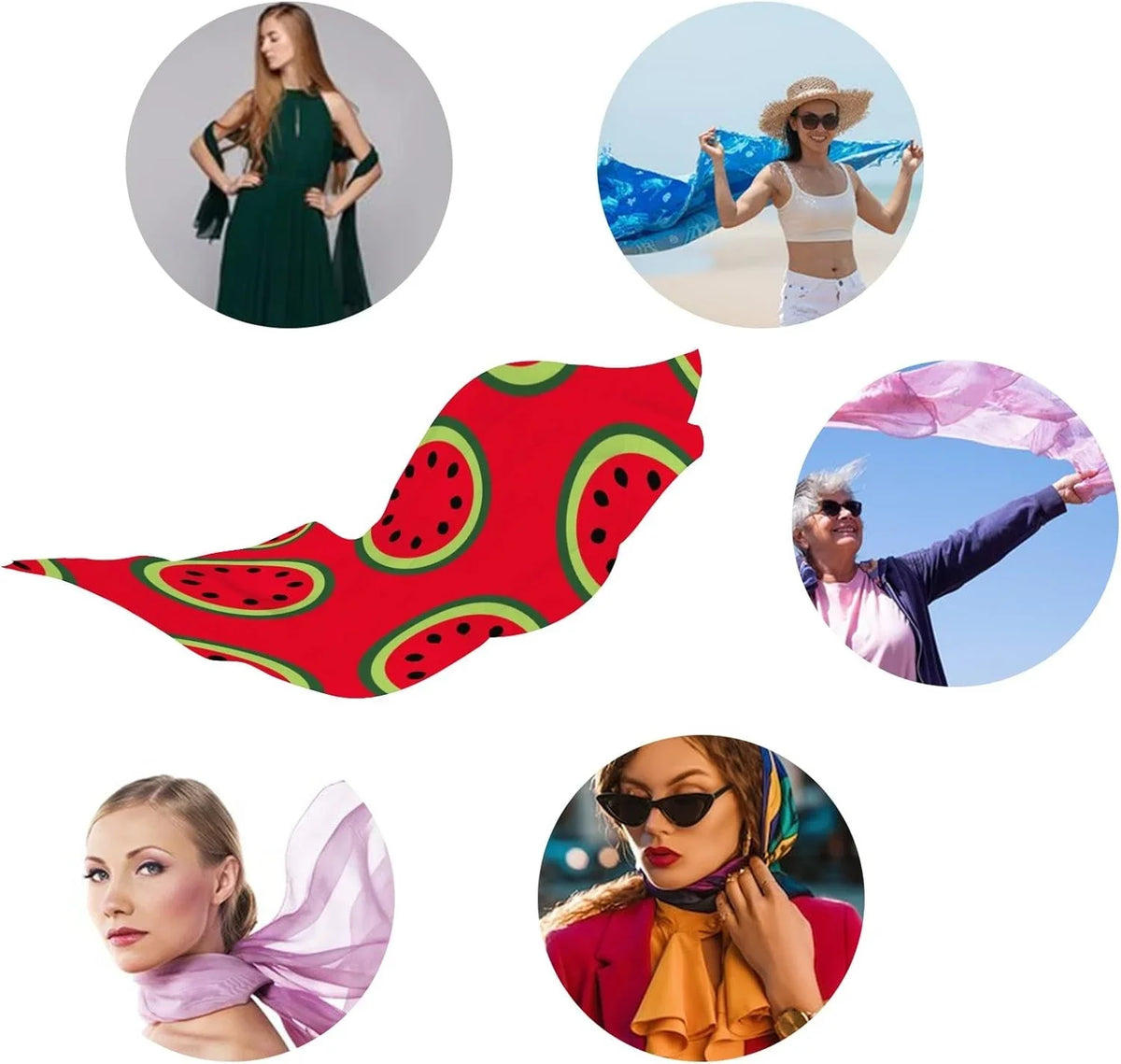 Hyjoy Watermelons Pattern Long Silk Neck Scarf Lightweight Shawl Wrap Scarves for Women Girls