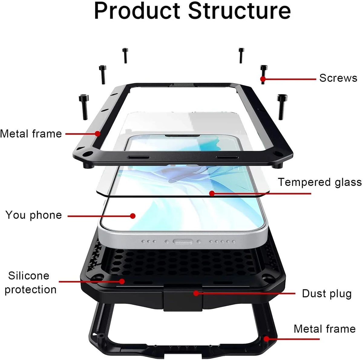 Gorilla Glass Aluminum Metal iPhone 13 Pro Case (Red) Heavy Duty Military Grade Shockproof and Scratch Resistant Protection, Rugged Outdoor Travel