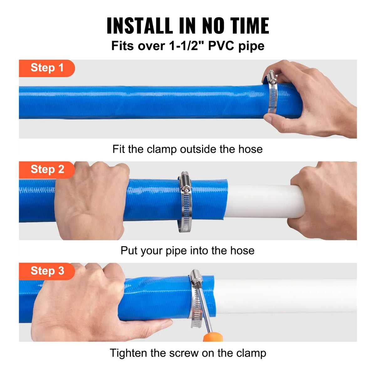 BENTISM Swimming Pool Filter Backwash Hose with Clamps 2'' x 50' Premium polyvinyl chloride Lay Flat Discharge Hose Blue Weather and Chemical Resistant