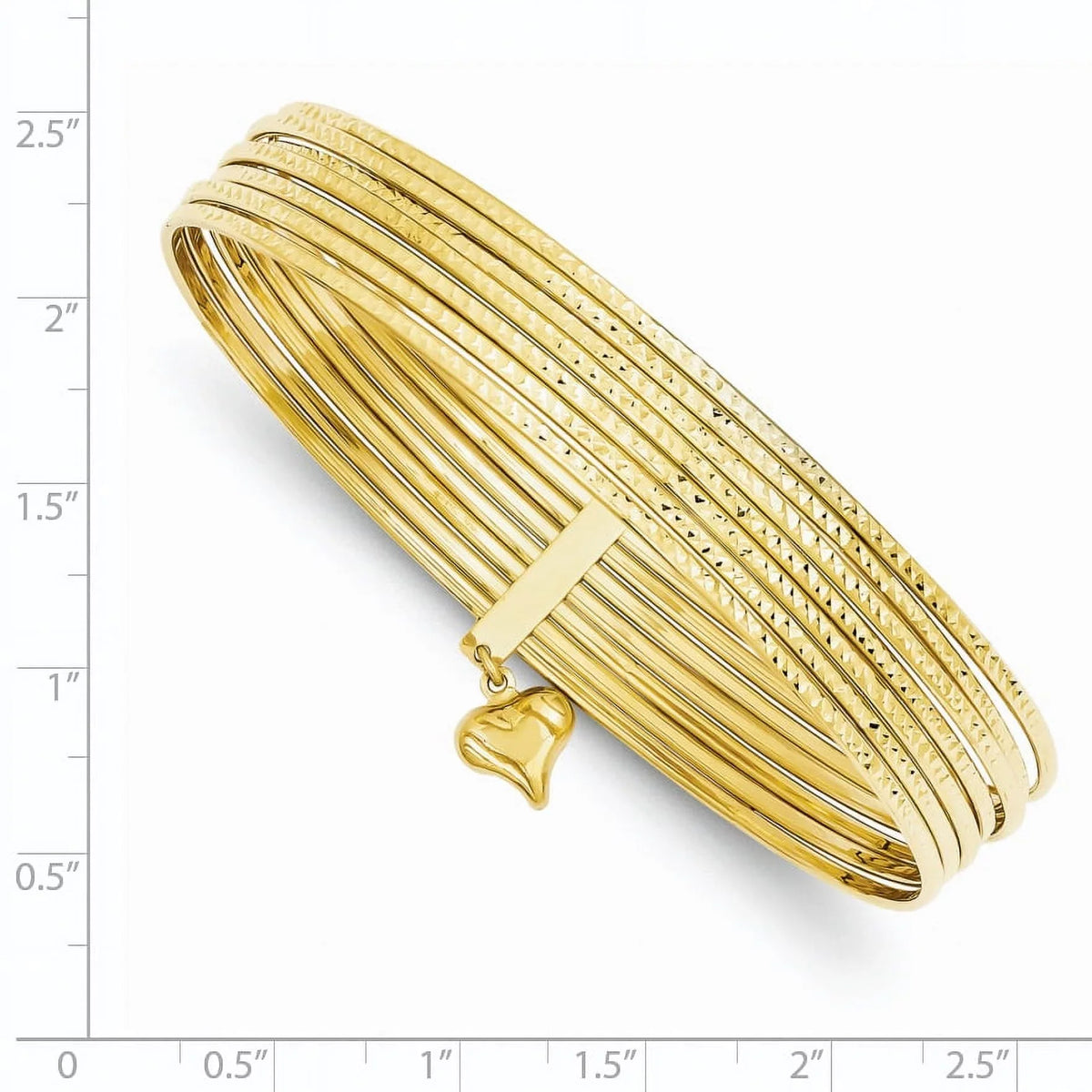 Beautiful 14K w/ Dangle Heart Set of 7 Slip-on Textured Bangles