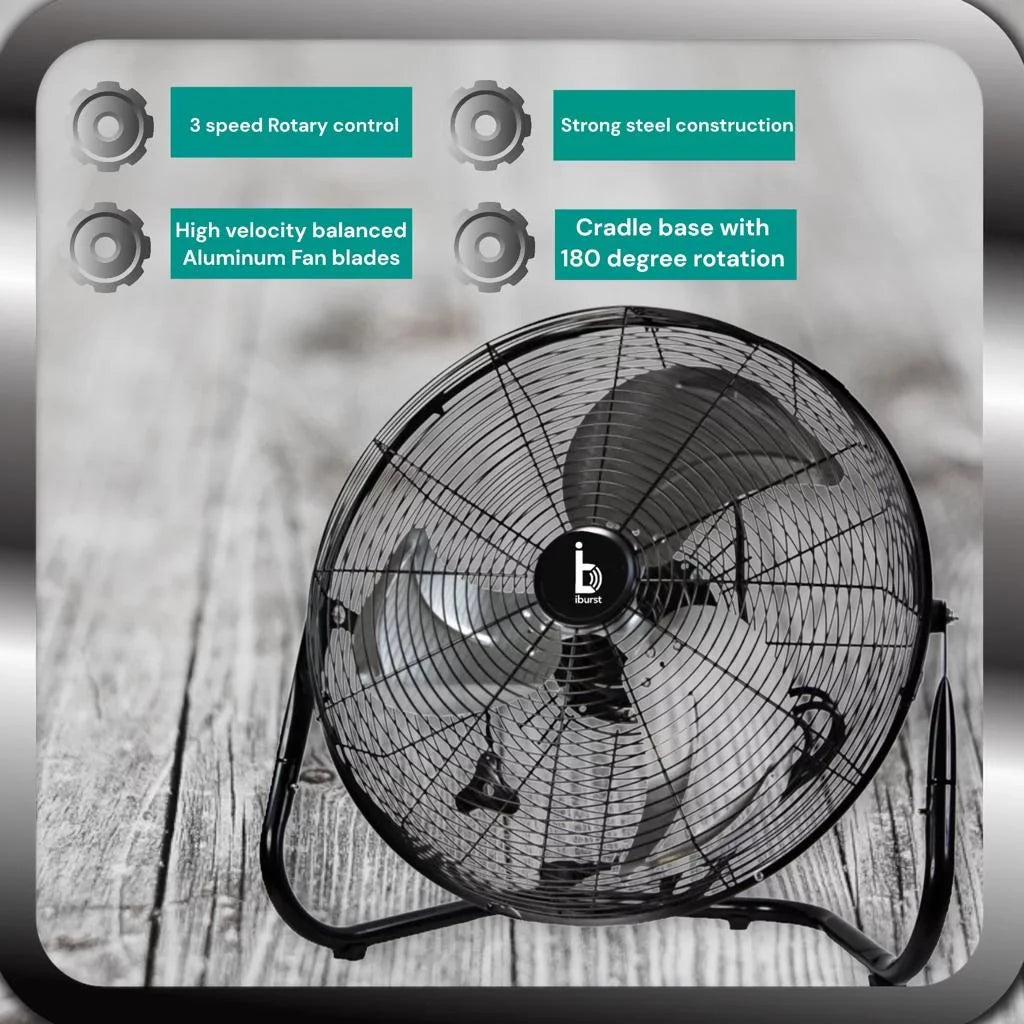 iBurst Ib-218 18 inch 3-Speed High Velocity Heavy Duty Metal Industrial Floor Fans ebony