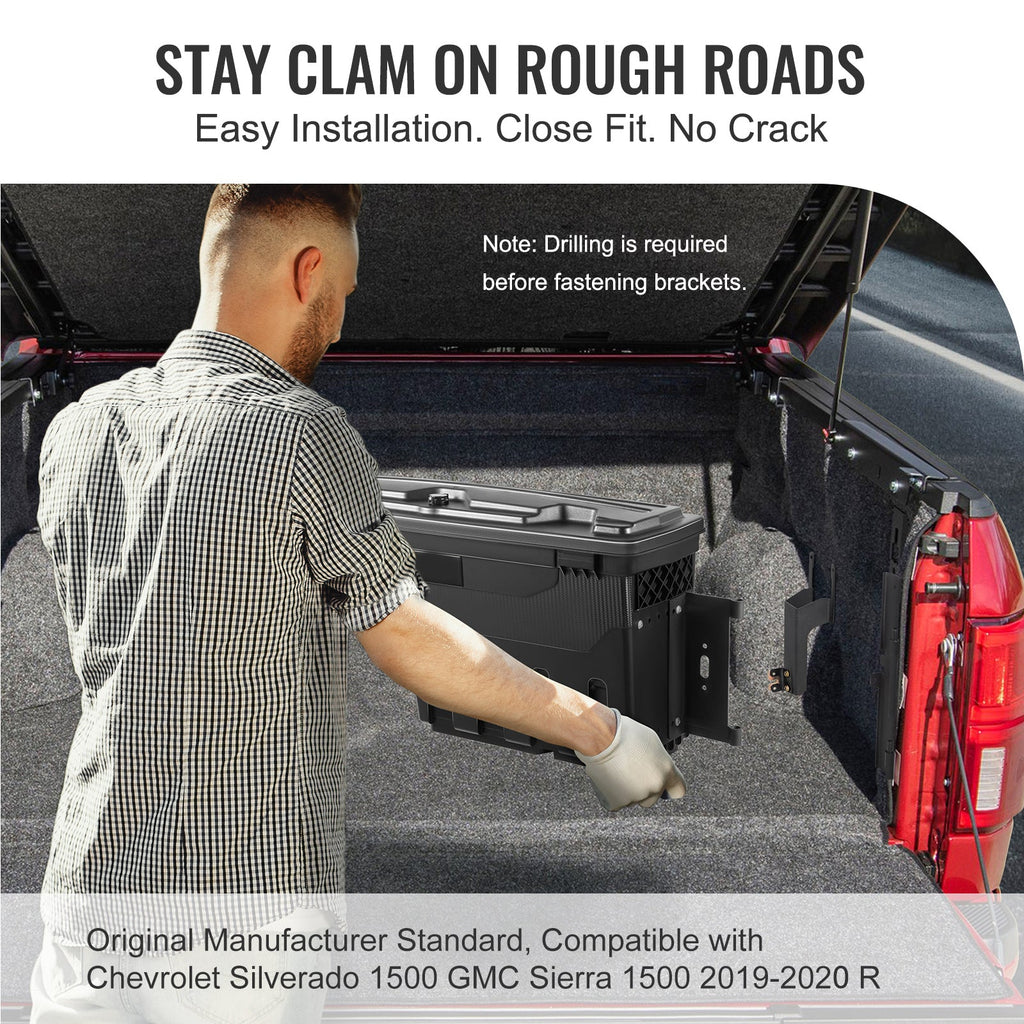 SKYSHALO Truck Bed Storage Box, Lockable Lid, 6.6 Gal/20 L Waterproof ABS Wheel Well Tool Box, Compatible with Chevrolet Silverado 1500 GMC Sierra 1500 2019-2021, ebony, Passenger Side