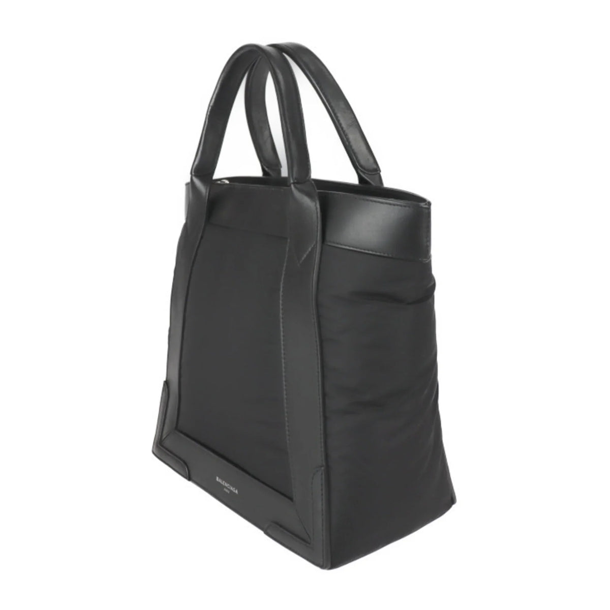 Pre-Owned BALENCIAGA Balenciaga Kabas S tote bag 363425 nylon leather charcoal silver metal fittings (Good)