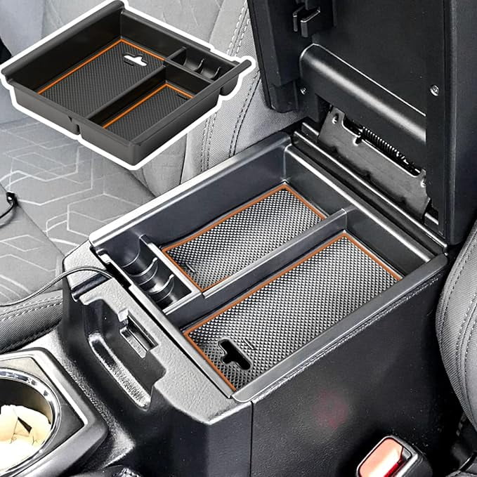 EDBETOS Center Console Accessory Organizer Compatible with  Tacoma 2016-2019 2020 2021 2022 2023 3rd Gen ABS Material Armrest Box Insert Tray (Orange Trim)