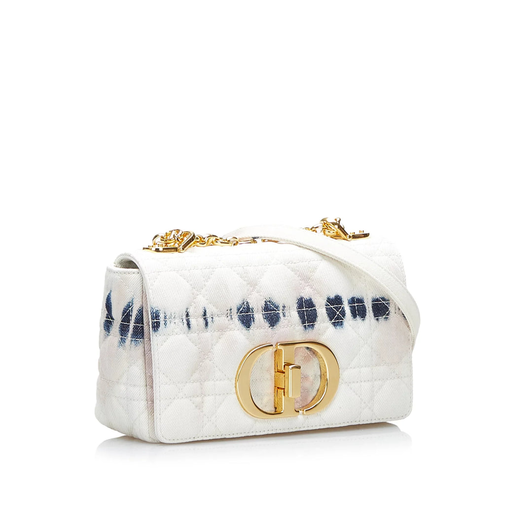 Pre-Owned Authenticated Dior Small Tie Dye Caro Denim Fabric White Crossbody Bag Unisex (Good)