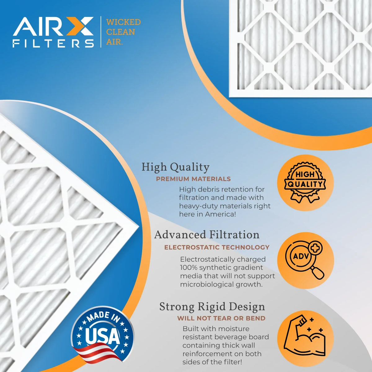 12x24x1 Air Filter MERV 13 Rating, 12 Pack of Furnace Filters Comparable to MPR 1500 - 2200 & FPR 9 - Made in USA by AIRX FILTERS WICKED CLEAN AIR.