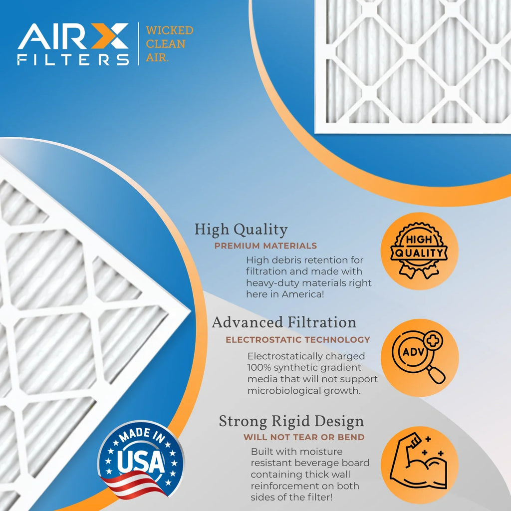 14x25x1 Air Filter MERV 11 Rating, 12 Pack of Furnace Filters Comparable to MPR 1000, MPR 1200, FPR 7, High Efficiency 12 Pack of Furnace Filters Made in USA by AIRX FILTERS WICKED CLEAN AIR.