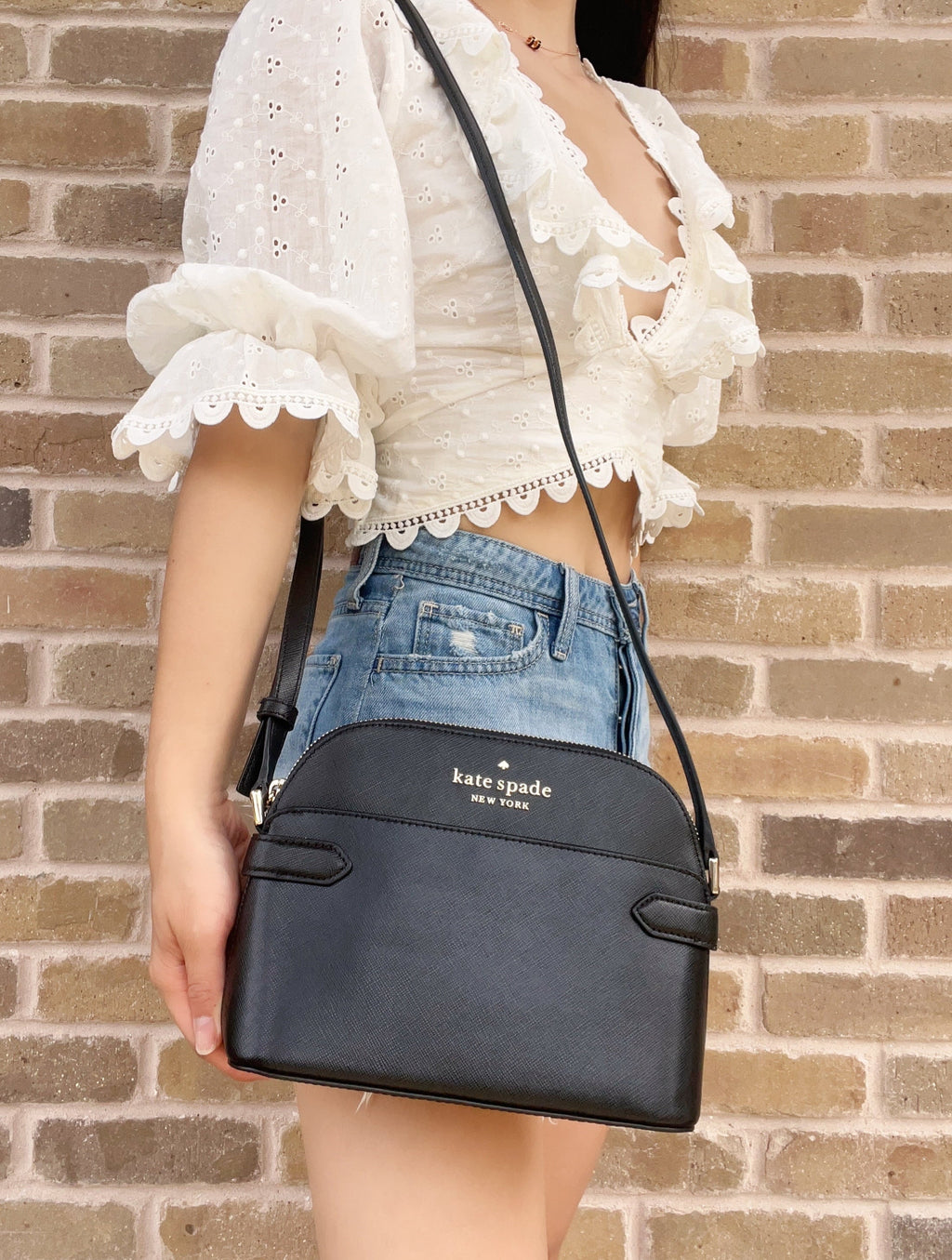 Kate Spade Staci Dome Top Zip Small Crossbody ebony Saffiano