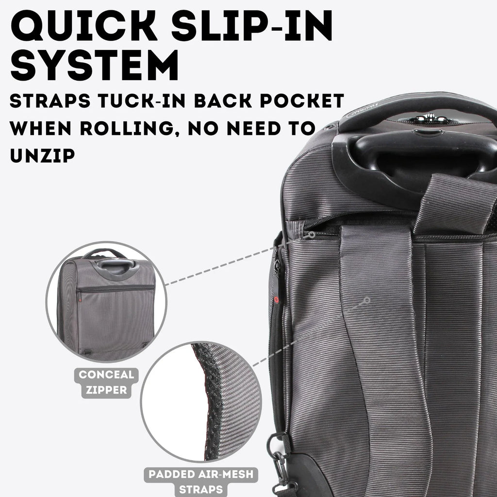 J World Bay Business Carry-on Rolling Backpack for Travel and Commute, ebony