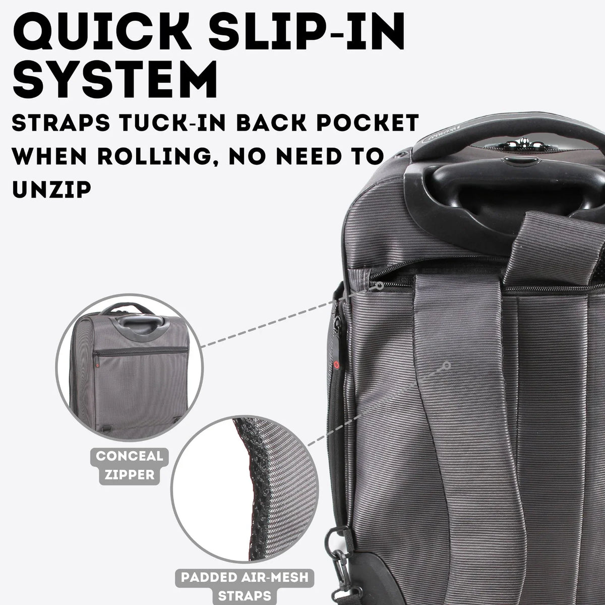 J World Bay Business Carry-on Rolling Backpack for Travel and Commute, ebony