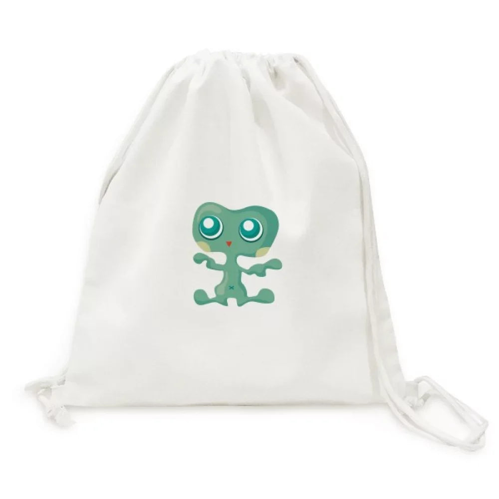 Universe Alien Monster Green Alien Backpack Canvas Drawstring Reusable Mesh Shopping Bag