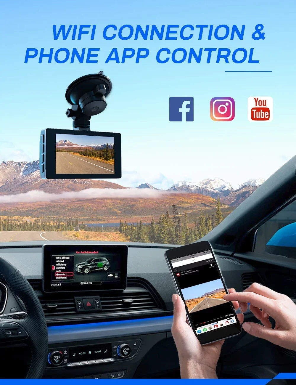 Dash Cam 1080P Full HD Front and Rear 3 1 inch Car Cam 170°Wide Angle Screen, dark