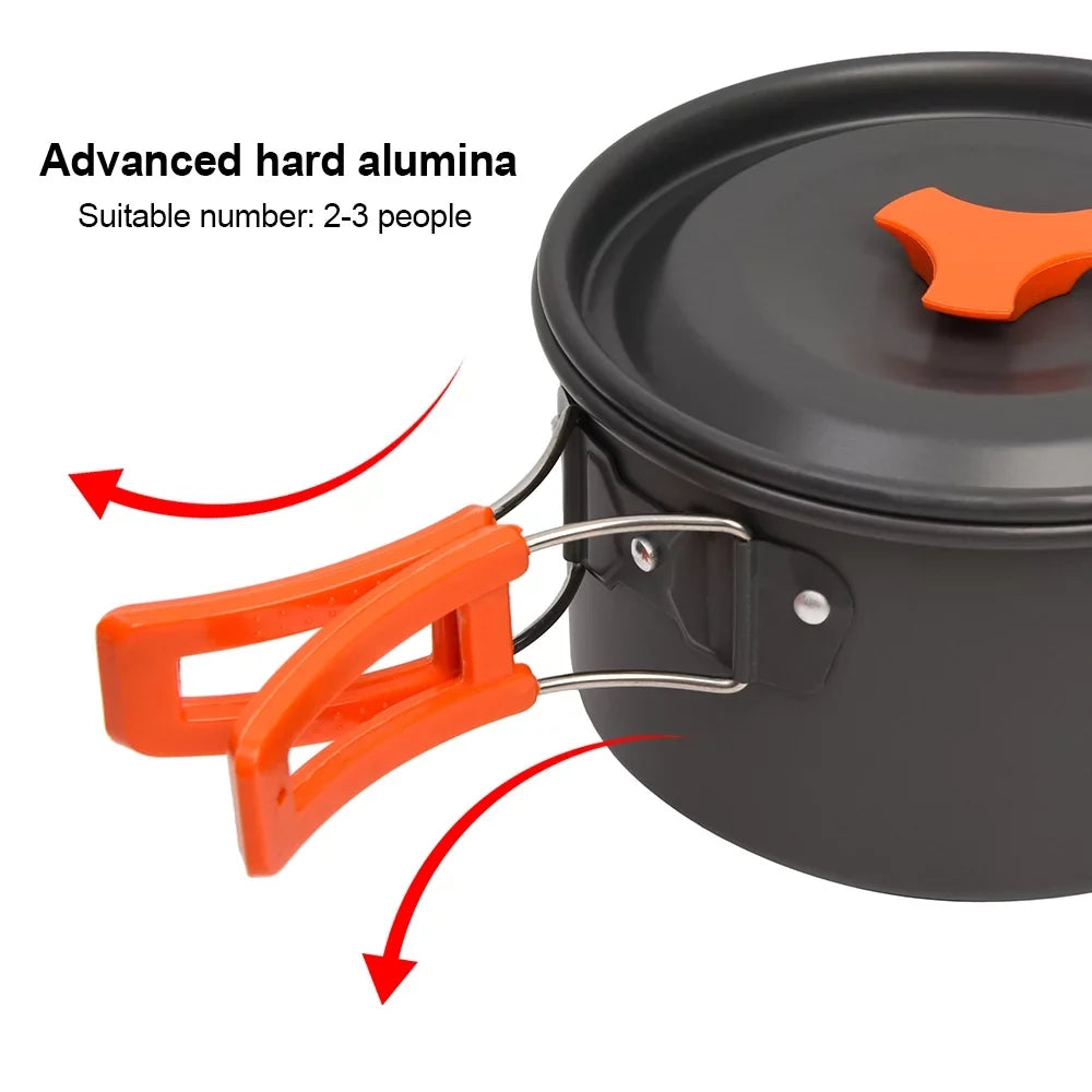Miuline Camping Cookware Set Outdoor Portable Oxidized Aluminum Alloy Camping Fishing Picnic Barbecue Cooking Set Backpacking Pans Pot Mess Kit Cooking Equipment Cookset Tableware for 2-3 Person