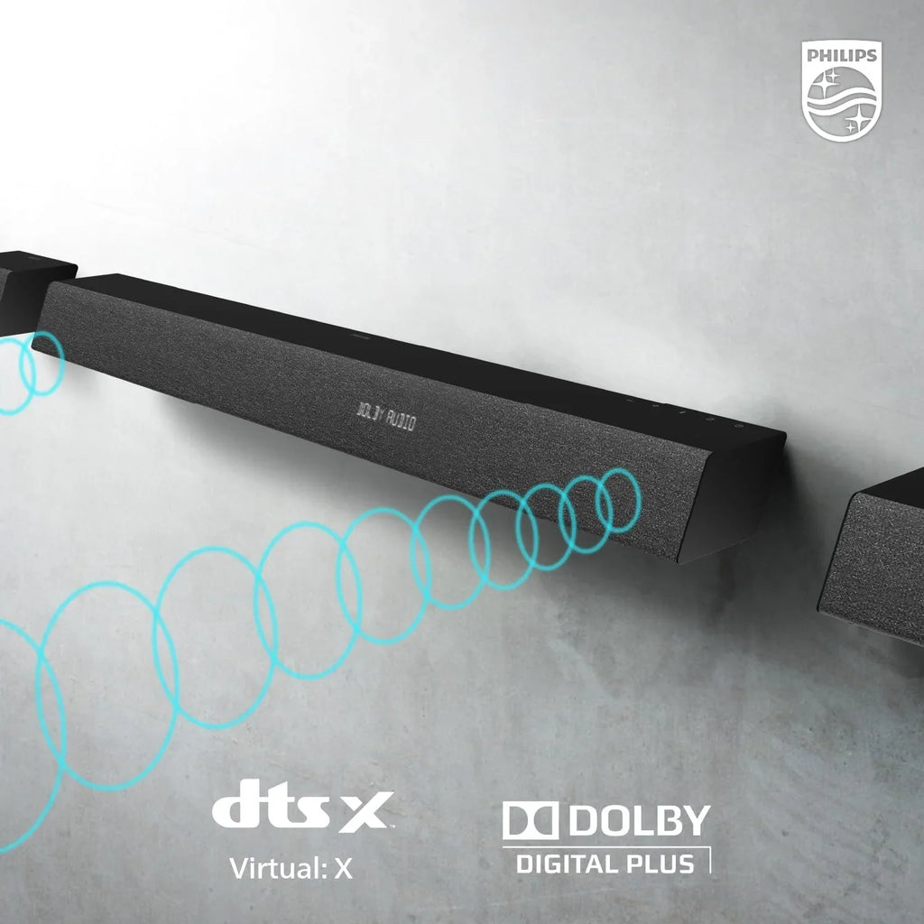 Philips B7568 5.1 Channel Soundbar w Wireless Subwoofer & Wired Surround Speakers