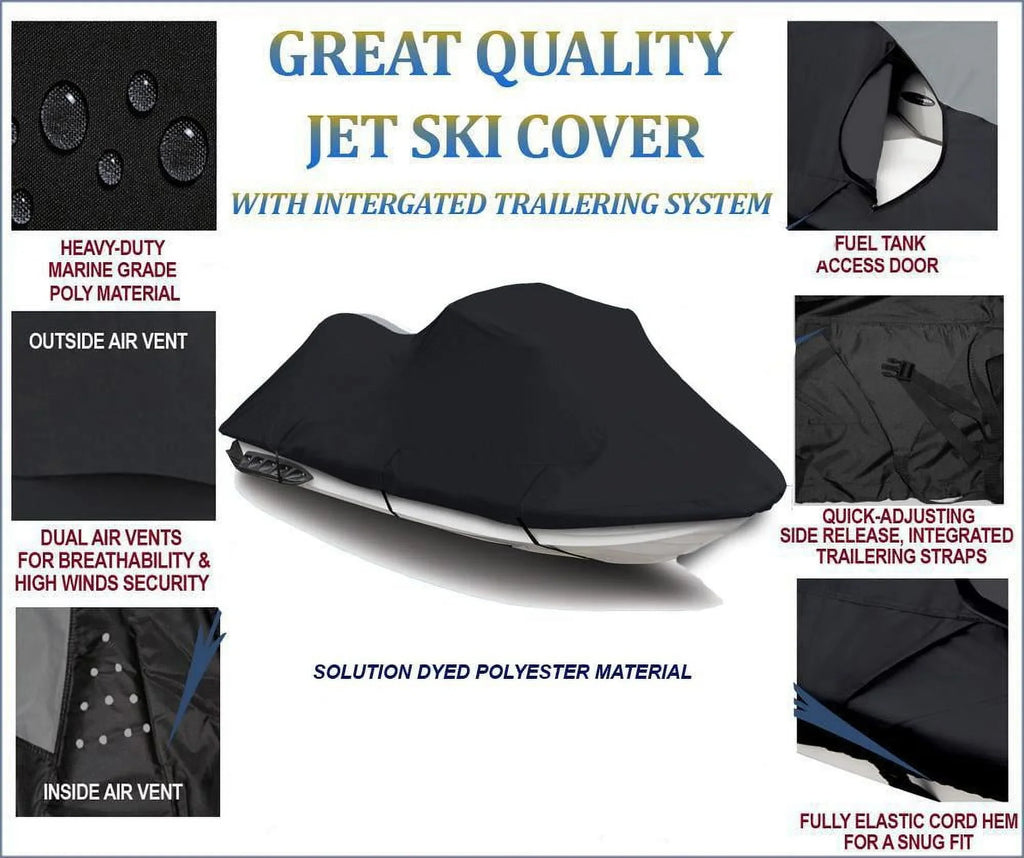 dark TOP OF THE LINE JET SKI Cover Compatible for Kawasaki 130Di 1999 2000 2001 2002 2003 2004 Jet Ski Watercraft Cover 2 Seater